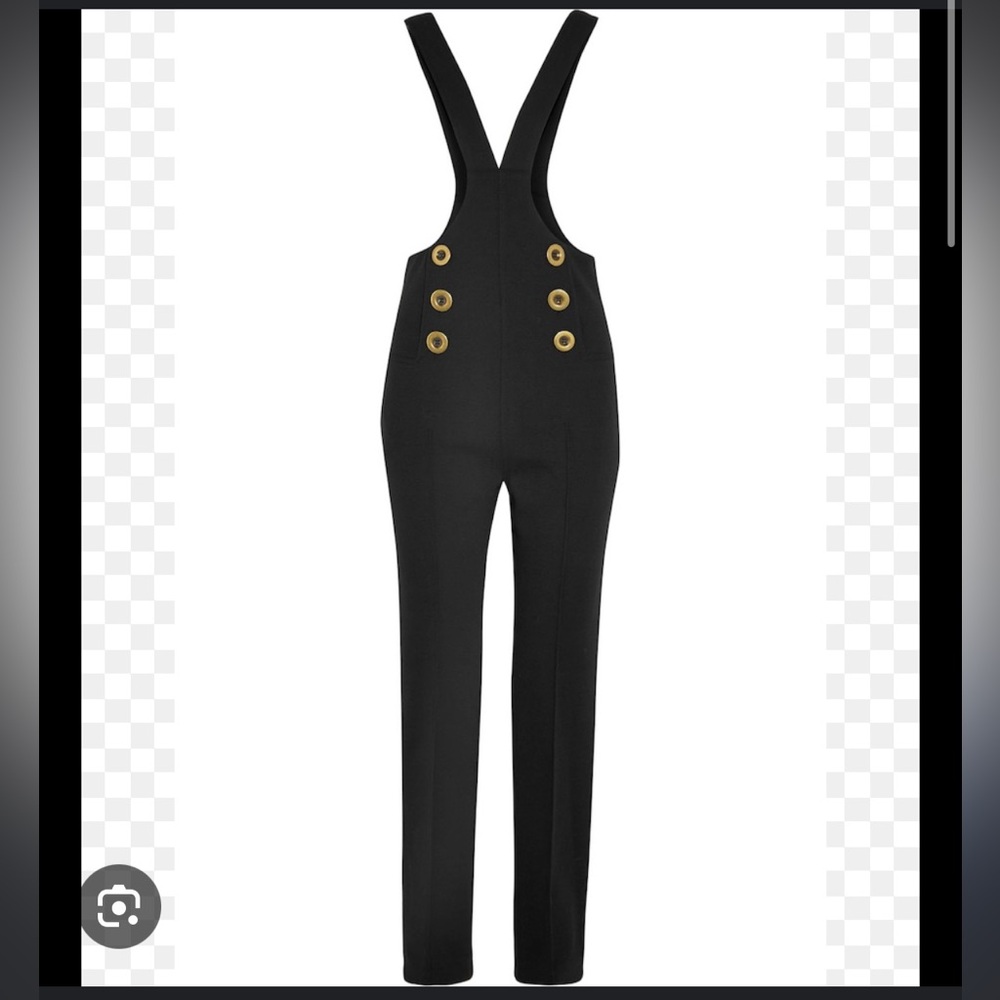 Reiss Black Gold-Button Wide-Leg Dungaree Jumpsuit - Picture 5 of 7